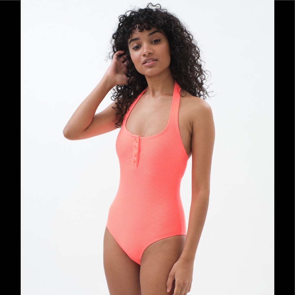 Ribbed Halter One-Piece Swimsuit